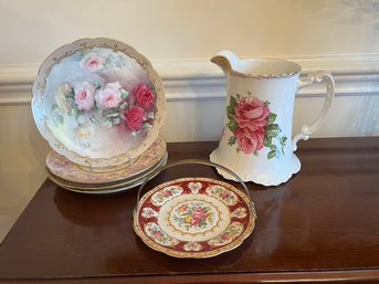 Antique Pitcher,  Set Of 4 Collectible Plates & Small Cookie Server