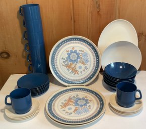 Retro, Melamine Blue & White Flower Dish Set