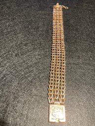 14 K Gold Woven Bracelet With Asian Inscription Clasp
