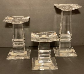Brand New Fifth Avenue Crystal Trio Pillar Candlesticks