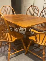 Antique Oak Pub Table & Six Stickley Chairs