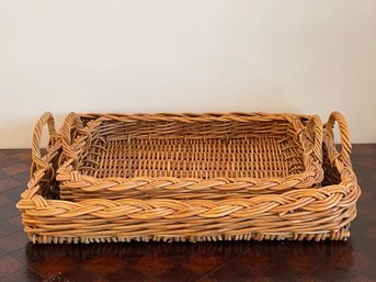 Woven Wicker Rectangular Serving Trays - Set Of 2