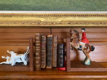 Porcelain & Wood Bookends With Three Book Boxes