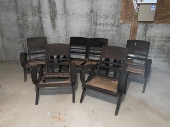 Five Piece Heavy Wood & Cane Seat Patio Set