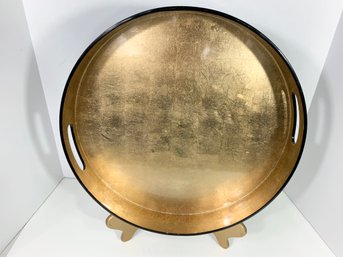 Large Black And Gold Round Laminate Handled Serving Tray