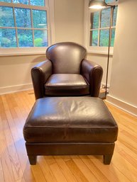 Crate & Barrel Leather Club Chair And Ottoman  (W1)