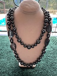 Hematite 30' Strand Of Large And Small Beads, Accented With Leaves