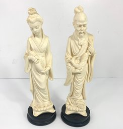 A. Giannelli Italy Signed Asian Couple Carved Ivorine Figures