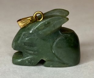 Vintage Carved Green Jade Pendant - The Year Of The Rabbit -  Easter Bunny - Small - Under An Inch