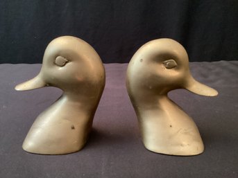 Pair Of Vintage Brass Duck Head Book Ends