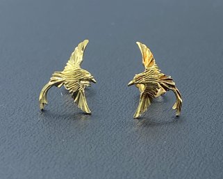 14k Yellow Gold Intricate Bird Stud Earrings