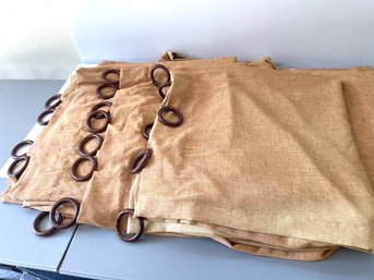 Linen Curtain Panels (4) With Wood Rustic Hanging Rings 44''x59''