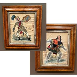 A Pair Of Antique Tinsel Prints In Wood Frame