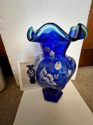 Fenton 75th Anniversary Vase, Cobalt Blue, Just Beautiful! 9 1/2' H X 5 1/2' W