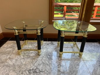 Tommaso Barbi Style Faux Tusk Glass Top Side Tables