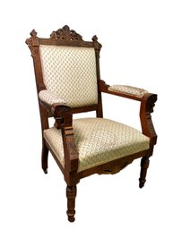A Solid Wood Antique Eastlake Chair On Casters