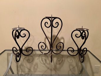 Grouping Of 3 Cast Iron Candle Holders