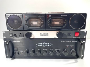 250w Radio Shack Amplifier , Phonic Ppc1100 Light Module Power Conditioner, Panasonic Dual Cassette Radio