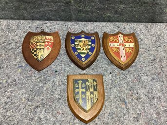 4 Painted Gilt Decorated Medieval Style Shields Coat Of Arms