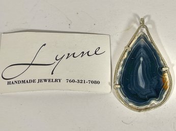 Vintage LYNNE Silver Framed Geode Crystal Pendant