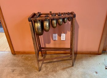 Groton, CT Antique Oak Framed Brass Ships Dinner Bell