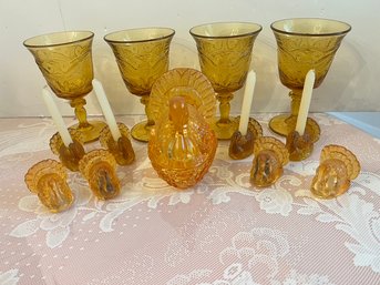 American Eagle Water Glasses, Candle Sticks, S & P, Nice Lot