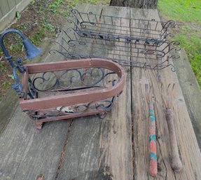 Bathtub Planter, Pair Of Iron Wall Baskets  And Vintage Tools