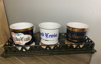 Trio Of Vintage Mens Personalized Shaving Cups