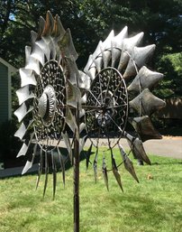 Large Double  Metal Spinning Windmill With Solar Light