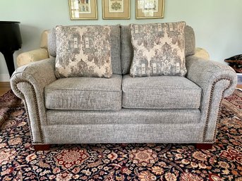 New Blue Grey Upholstered Love Seat By Emerald Craft