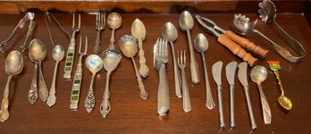 Eclectic 35 Pieces Flatware, SilverPlate, Stainless & Sterling.