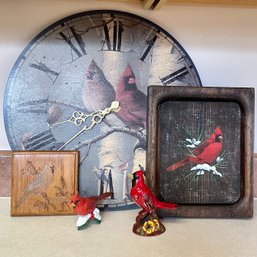 Lot Of Cardinal Decor With Large Cardinal Clock (5)