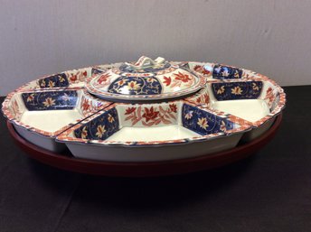 A Beautiful  Imari Takahashi Lazy Susan With Six Trays And One Center Bowl With Cover