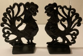 PR. Cast Iron Black Rooster Bookends