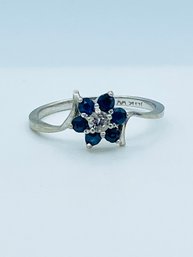 Elegant White & Blue Sapphire 10k White Gold Ring
