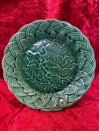 Antique Majolica Green Glaze Leaf Plate 8.5' No Chips Or Cracks