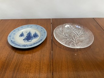 Ceramic Salt Glazed Plate & Hadeland Lead Crystal Plate