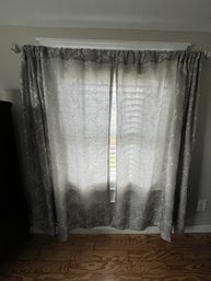 2 Sets, 4 Panels, Grey And White Textured Window Curtains