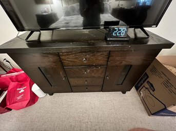 Storage Cabinet, Wood, With Glass Panelled Doors, Shelving, And Drawers