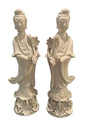 Pair Of Qing Dynasty Blanc De Chine Porcelain Figurines