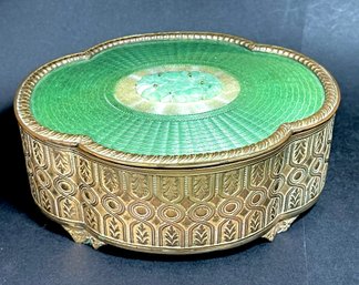 Large Antique French Guilloche Enamel Apple Jade Table Box