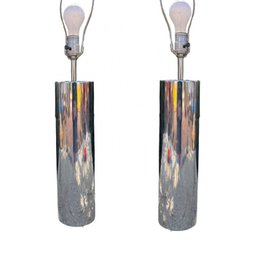 A Pair Of MCM Style Chrome Tubular Table Lamps