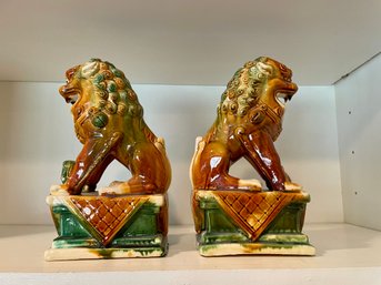 Glazed Ceramic Foo Dog Book Ends