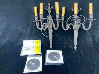 New American Brass Sconces With Real Wax Bulb Holders  *New With Hardware