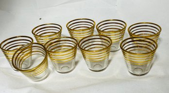 Set Of 9 Gold Rimmed Shot Glasses