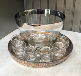 Mid Century Punch Bowl And Dorothy Thorpe Style Roly Poly Glasses