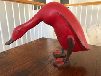 Hand Carved Red Wooden Goose