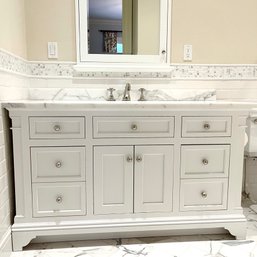 A Fine Quality Custom Vanity With Kohler Under Mount Sink And Marble Counter