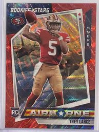 2021 Panini Rookies And Stars Trey Lance Airborne Red Wave Rookie Prizm Card #AB-18