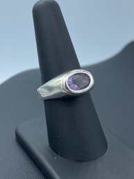 Cabochon Amethyst Sterling Silver Modernist Ring